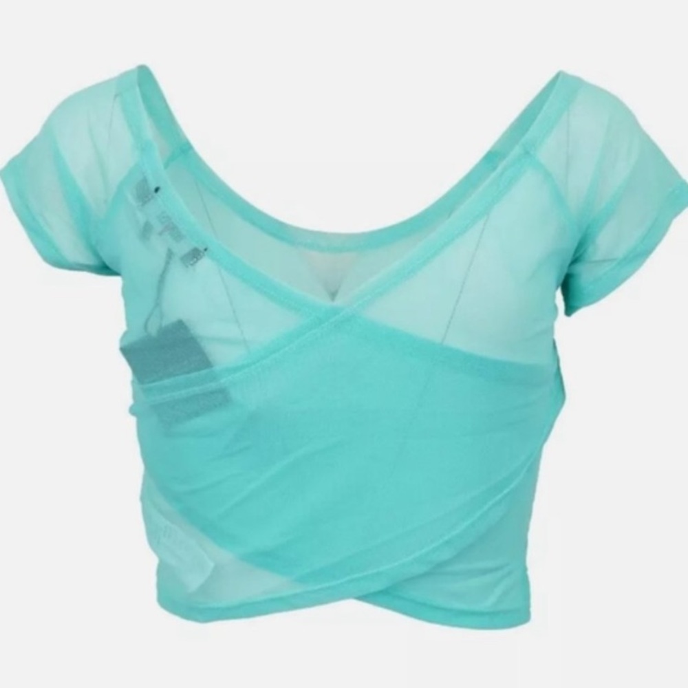 Iron fist mermaid for life, mesh crop top T-shirt, color aqua new with tags - Picture 2 of 5